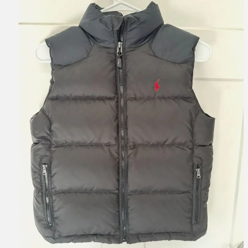 Polo Ralph Lauren Boys Small 8 Down Puffer Vest Black Navy Two Tone Red Pony